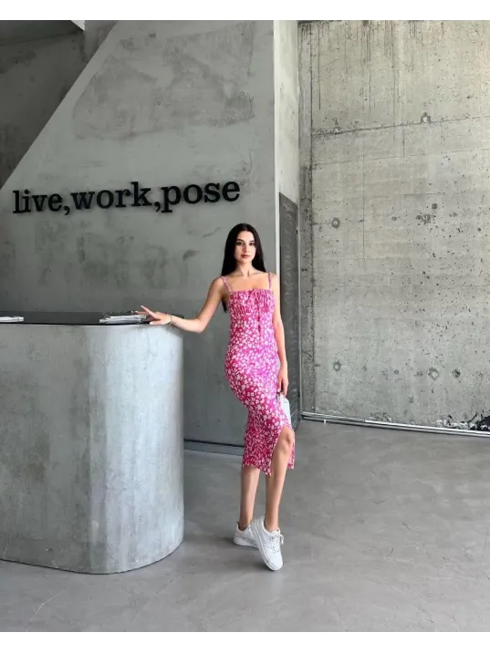 Kaşkorse Desenli Askılı Elbise