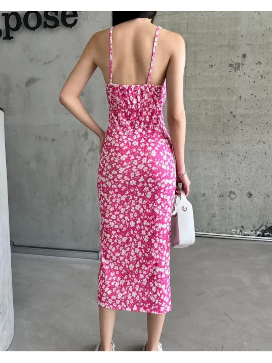 Kaşkorse Desenli Askılı Elbise