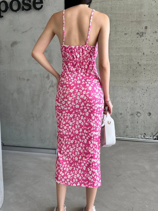 Kaşkorse Desenli askılı elbise