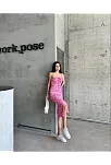 Kaşkorse Desenli Askılı Elbise