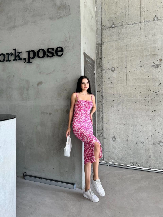 Kaşkorse Desenli askılı elbise