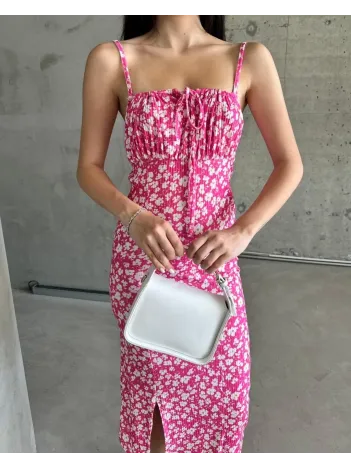 Kaşkorse Desenli Askılı Elbise