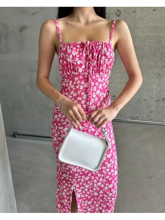 Kaşkorse Desenli Askılı Elbise