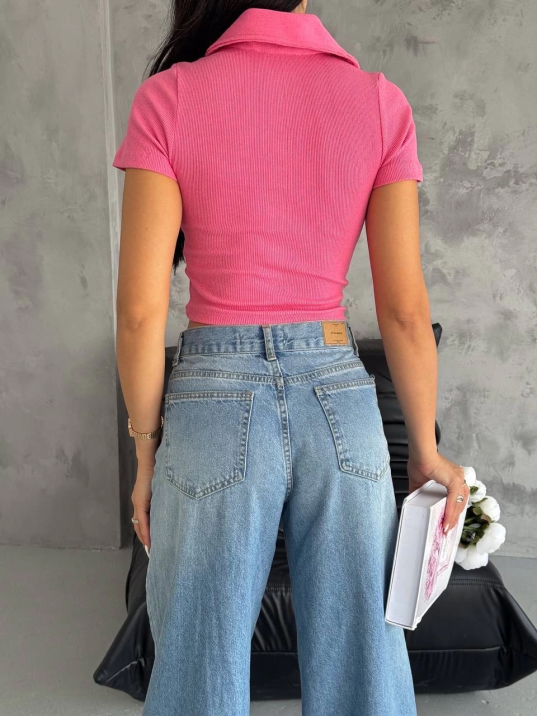 kaşkorse yaka fermuarlı bluz fuşya kaşkorse yaka fermuarlı bluz fuşya