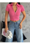 Kaşkorse Yaka Fermuarlı Bluz Fuşya Kaşkorse Yaka Fermuarlı Bluz Fuşya