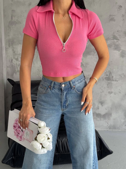 kaşkorse yaka fermuarlı bluz fuşya kaşkorse yaka fermuarlı bluz fuşya