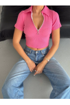 Kaşkorse Yaka Fermuarlı Bluz Fuşya Kaşkorse Yaka Fermuarlı Bluz Fuşya