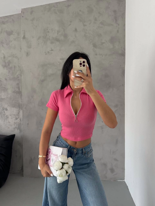 kaşkorse yaka fermuarlı bluz fuşya kaşkorse yaka fermuarlı bluz fuşya