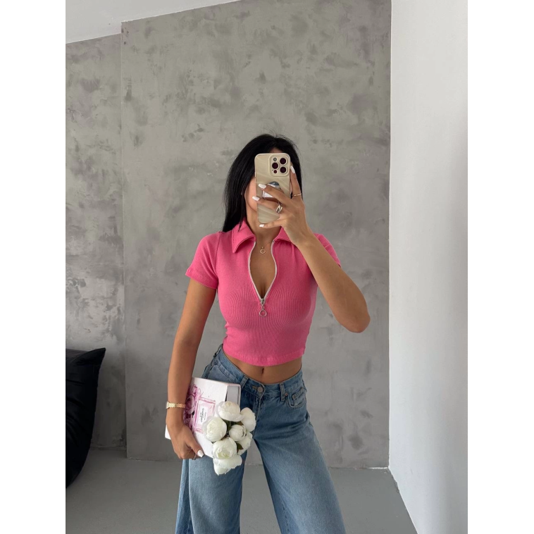 kaşkorse yaka fermuarlı bluz fuşya kaşkorse yaka fermuarlı bluz fuşya