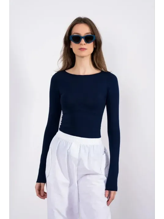 Kayık Yaka Uzun Kollu Bluz Lacivert Pt Kayık Yaka Uzun Kollu Bluz Lacivert Pt