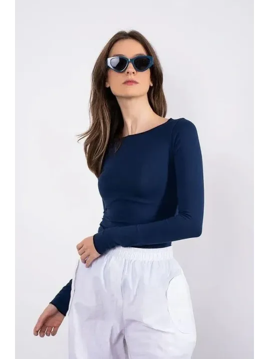 Kayık Yaka Uzun Kollu Bluz Lacivert Pt Kayık Yaka Uzun Kollu Bluz Lacivert Pt