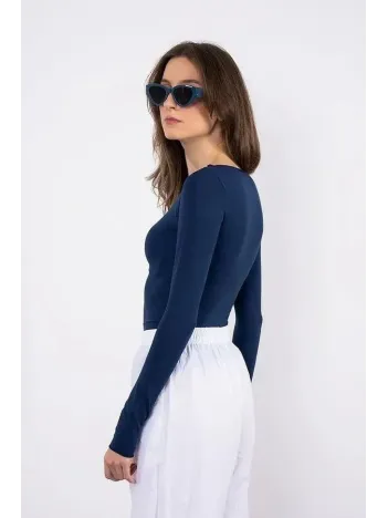 Kayık Yaka Uzun Kollu Bluz Lacivert Pt