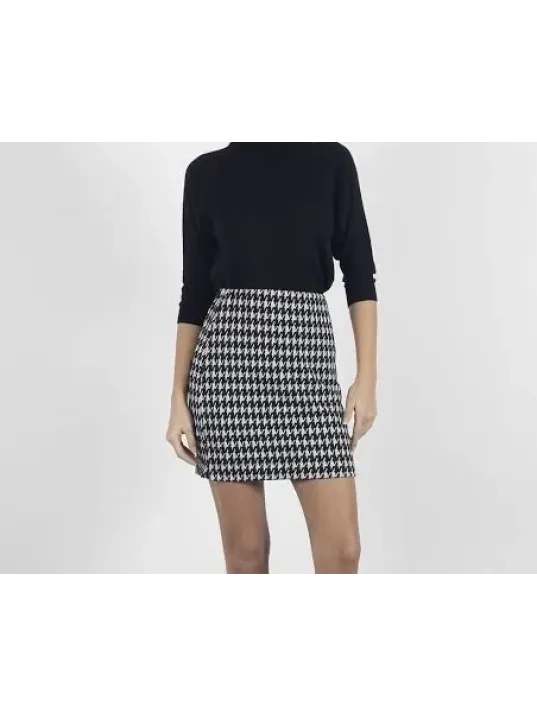 Kazaayağı Likralı Mini Etek Siyahbeyaz