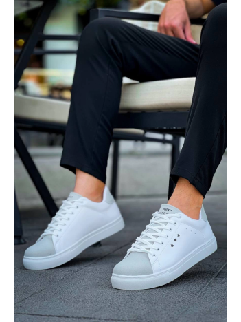 Kb-x7  Kuback Beyaz Gri Yüksek Taban Bağcıklı Günlük Erkek Ayakkabı