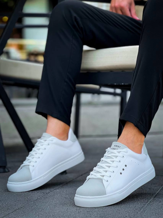 Kb-x7  Kuback Beyaz Gri Yüksek Taban Bağcıklı Günlük Erkek Ayakkabı