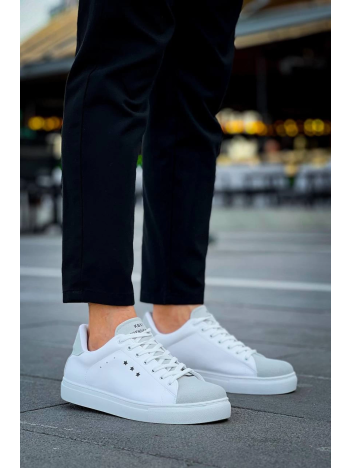 Kb-x7  Kuback Beyaz Gri Yüksek Taban Bağcıklı Günlük Erkek Ayakkabı