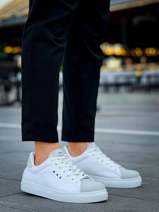 Kb-x7  Kuback Beyaz Gri Yüksek Taban Bağcıklı Günlük Erkek Ayakkabı