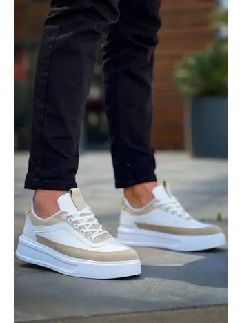 Kb-006 Kuback Beyaz Cilt Bej Süet  Yüksek Taban Bağcıklı Günlük Erkek Ayakkabı