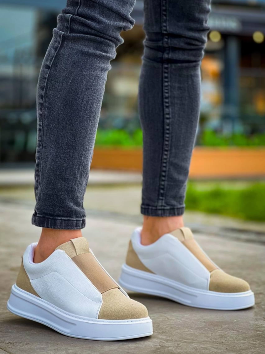 KB-007  Kuback  Beyaz Bej Yüksek Taban Tek Bant Bağcıksız Günlük Erkek Ayakkabı KB-007  Kuback  Beyaz Bej Yüksek Taban Tek Bant Bağcıksız Günlük Erkek Ayakkabı