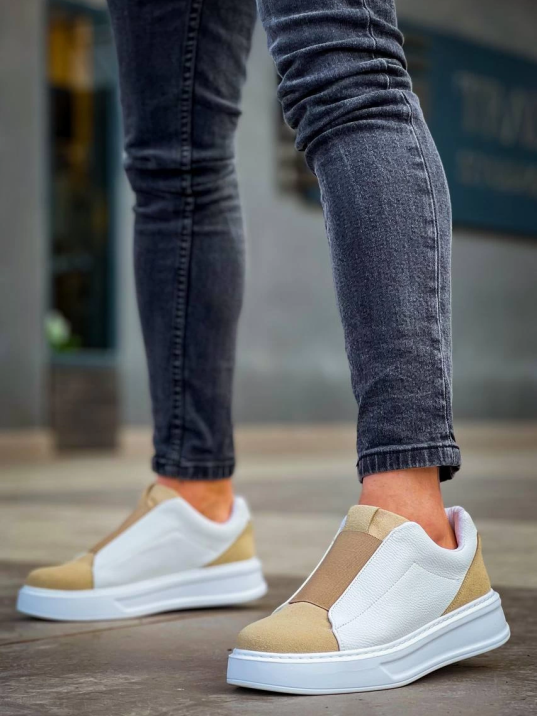 KB-007  Kuback  Beyaz Bej Yüksek Taban Tek Bant Bağcıksız Günlük Erkek Ayakkabı KB-007  Kuback  Beyaz Bej Yüksek Taban Tek Bant Bağcıksız Günlük Erkek Ayakkabı