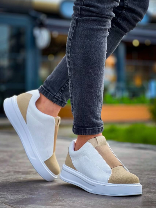 KB-007  Kuback  Beyaz Bej Yüksek Taban Tek Bant Bağcıksız Günlük Erkek Ayakkabı KB-007  Kuback  Beyaz Bej Yüksek Taban Tek Bant Bağcıksız Günlük Erkek Ayakkabı