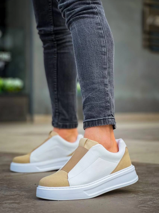 KB-007  Kuback  Beyaz Bej Yüksek Taban Tek Bant Bağcıksız Günlük Erkek Ayakkabı KB-007  Kuback  Beyaz Bej Yüksek Taban Tek Bant Bağcıksız Günlük Erkek Ayakkabı