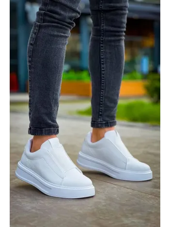 Kb-007  Kuback  Beyaz Yüksek Taban Tek Bant Bağcıksız Günlük Erkek Ayakkabı