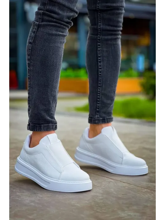 Kb-007  Kuback  Beyaz Yüksek Taban Tek Bant Bağcıksız Günlük Erkek Ayakkabı