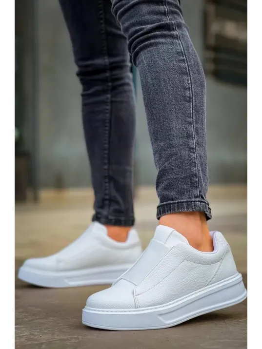 Kb-007  Kuback  Beyaz Yüksek Taban Tek Bant Bağcıksız Günlük Erkek Ayakkabı