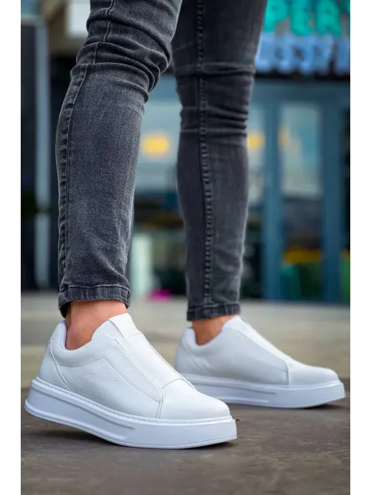 Kb-007  Kuback  Beyaz Yüksek Taban Tek Bant Bağcıksız Günlük Erkek Ayakkabı