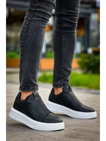 Kb-007  Kuback Siyah Beyaz Yüksek Taban Tek Bant Bağcıksız Günlük Erkek Ayakkabı