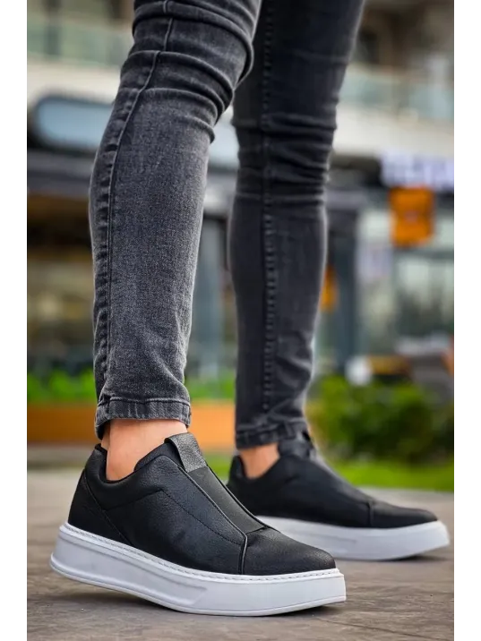 Kb-007 Kuback Siyah Beyaz Yüksek Taban Tek Bant Bağcıksız Günlük Erkek Ayakkabı Kb-007 Kuback Siyah Beyaz Yüksek Taban Tek Bant Bağcıksız Günlük Erkek Ayakkabı