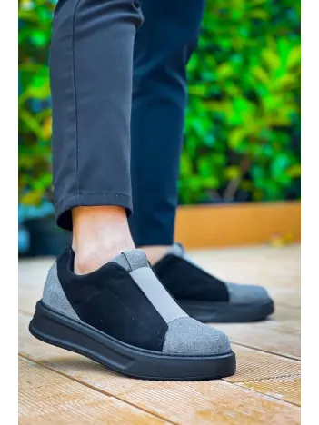 Kb-007  Kuback Siyah Gri Siyah Yüksek Taban Tek Bant Bağcıksız Günlük Erkek