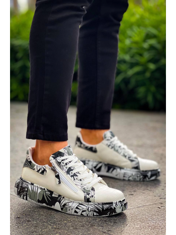 Kb-02  Kuback Bağcıklı Crocodile Beyaz Siyah Günlük Erkek Ayakkabı