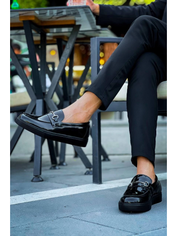 Kb-027  Kuback Bağcıksız Kömür Rugan G Günlük Erkek Ayakkabı