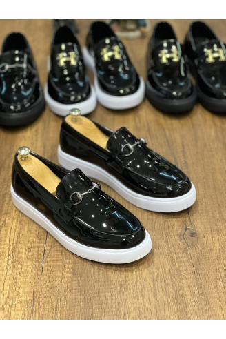 KB-027  Kuback Bağcıksız Siyah Rugan G Günlük Erkek Ayakkabı