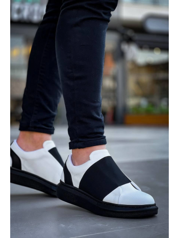 Kb-040  Kuback Beyaz Cilt Siyah Yüksek Taban Lastikli Günlük Erkek Ayakkabı