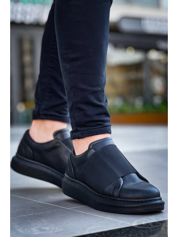 Kb-040  Kuback  Siyah Cilt Siyah Yüksek Taban Lastikli Günlük Erkek Ayakkabı
