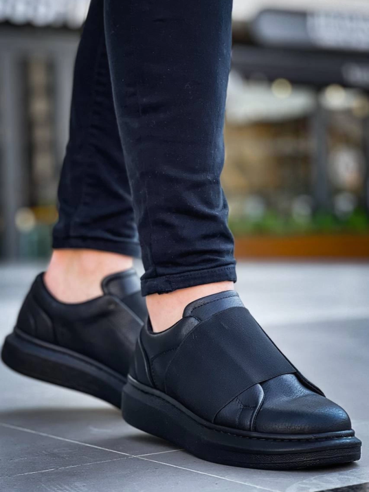 Kb-040  Kuback  Siyah Cilt Siyah Yüksek Taban Lastikli Günlük Erkek Ayakkabı