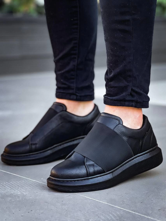 Kb-040  Kuback  Siyah Cilt Siyah Yüksek Taban Lastikli Günlük Erkek Ayakkabı