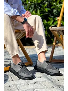 Kb-042  Kuback Bağcıklı Gri Siyah Taban Günlük Erkek Ayakkabı