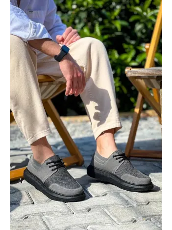 Kb-042  Kuback Bağcıklı Gri Siyah Taban Günlük Erkek Ayakkabı