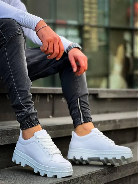 Kb-056 Kuback Beyaz Cilt Beyaz Yüksek Taban Günlük Spor Ayakkabı