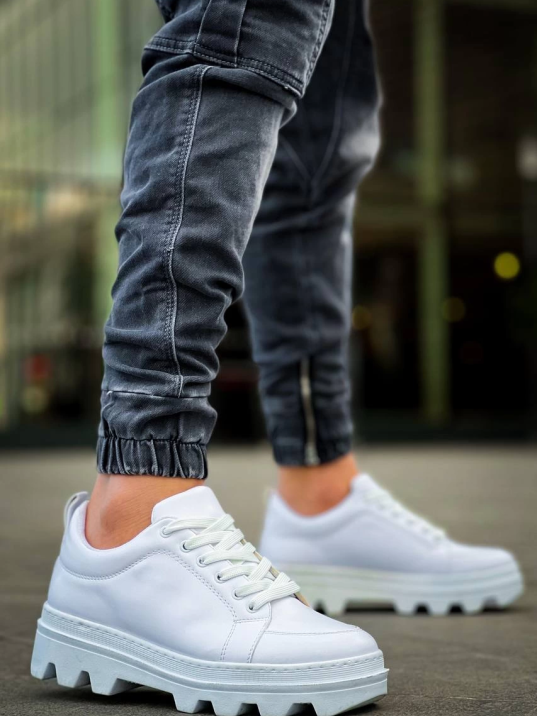 KB-056 Kuback Beyaz Cilt Beyaz Yüksek Taban Günlük Spor Ayakkabı