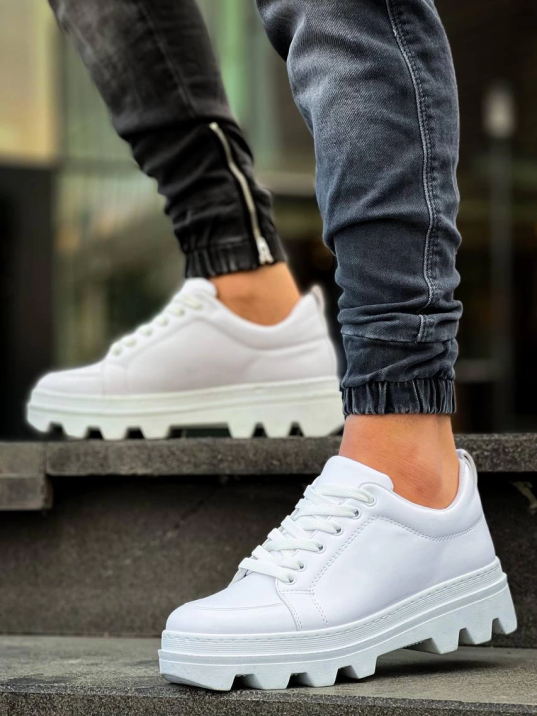 KB-056 Kuback Beyaz Cilt Beyaz Yüksek Taban Günlük Spor Ayakkabı