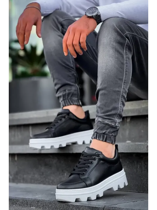 Kb-056 Kuback Siyah Cilt Beyaz Yüksek Taban Günlük Spor Ayakkabı Kb-056 Kuback Siyah Cilt Beyaz Yüksek Taban Günlük Spor Ayakkabı