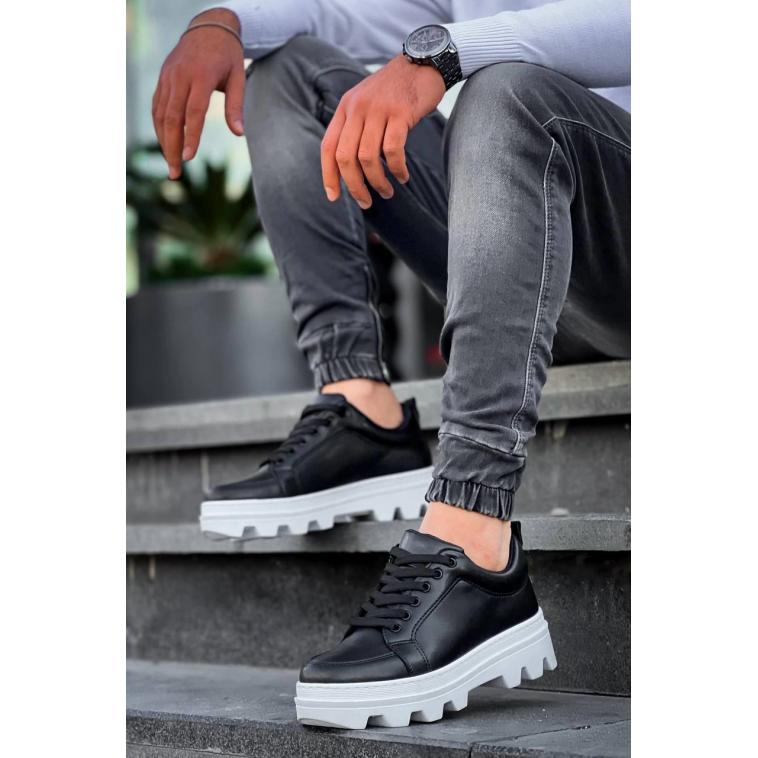KB-056 Kuback Siyah Cilt Beyaz Yüksek Taban Günlük Spor Ayakkabı KB-056 Kuback Siyah Cilt Beyaz Yüksek Taban Günlük Spor Ayakkabı