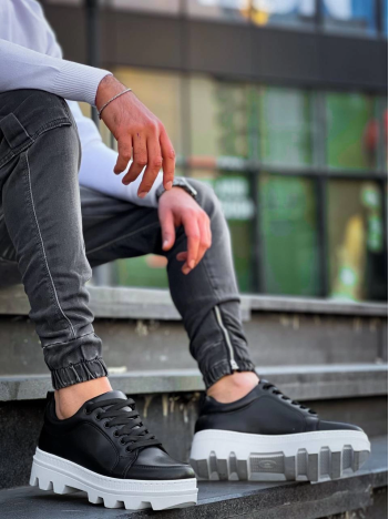 KB-056 Kuback Siyah Cilt Beyaz Yüksek Taban Günlük Spor Ayakkabı KB-056 Kuback Siyah Cilt Beyaz Yüksek Taban Günlük Spor Ayakkabı