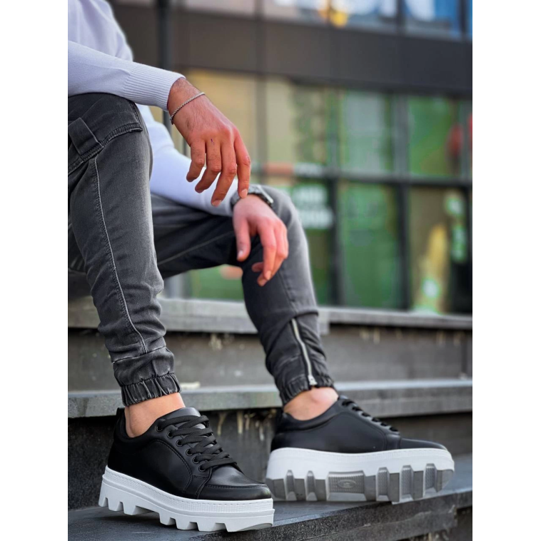 KB-056 Kuback Siyah Cilt Beyaz Yüksek Taban Günlük Spor Ayakkabı KB-056 Kuback Siyah Cilt Beyaz Yüksek Taban Günlük Spor Ayakkabı