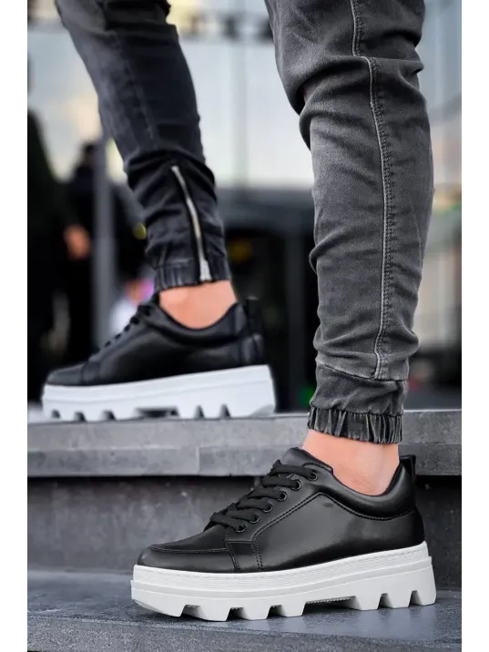 Kb-056 Kuback Siyah Cilt Beyaz Yüksek Taban Günlük Spor Ayakkabı Kb-056 Kuback Siyah Cilt Beyaz Yüksek Taban Günlük Spor Ayakkabı